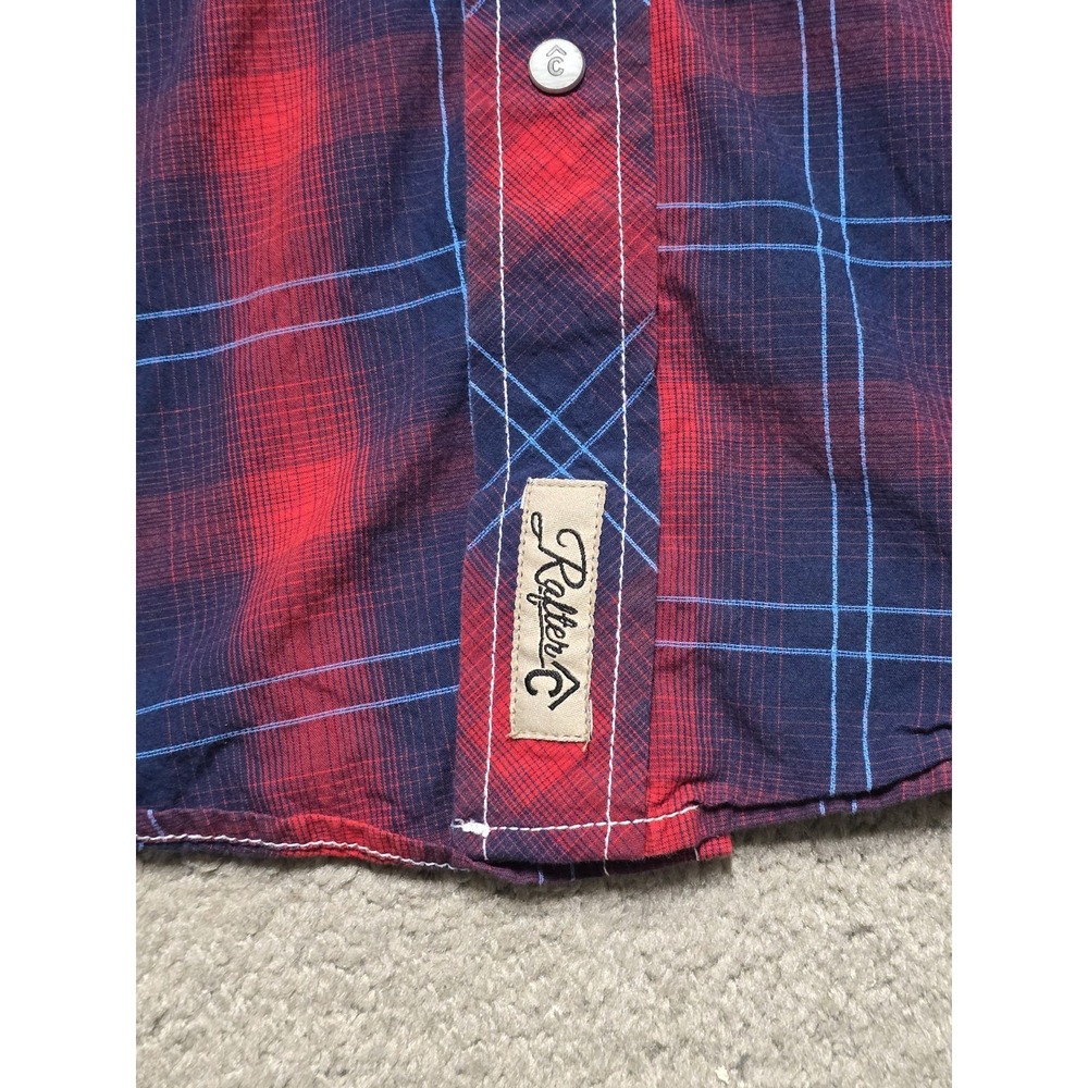 Rafter C Shirt Red Pro-Flex Performance Pearl Snap Western Mens L Blue Red Plaid - Picture 9 of 16